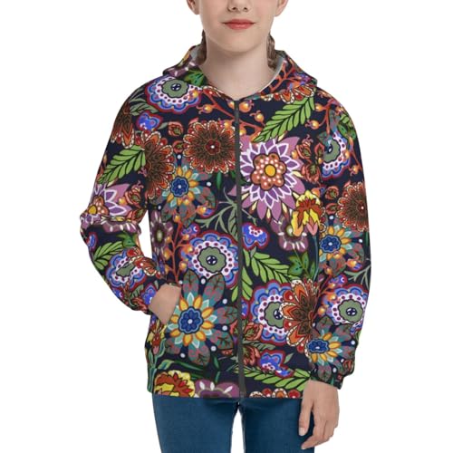 Vintage Floral Kid Hoodies Boys Zip Up Sweatshirts Girls Pullover with Pocket3