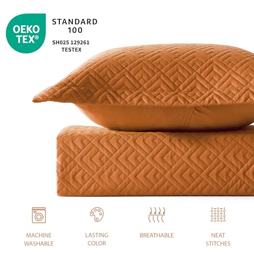 EXQ Home Quilt Set Full/Queen Size Umber 3 Piece,Lightweight Soft Coverlet Modern Style Squares Pattern Bedspread Set(1 Quilt,2 Pillow Shams)