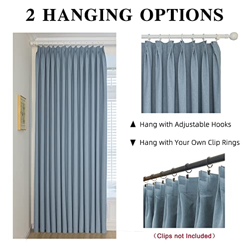 Maiher Pinch Pleated Curtain 54W X 84L Inches, Triple Weave Faux Linen Full Blackout Thermal Insulated Drape With Tieback For Bedroom, Living Room, Easy Hanging Via Hooks, Dusty Blue, 1 Panel #TOP3