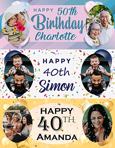Hippowarehouse Personalised Happy Birthday Banner 5ft x 2ft Photo Custom Image Name Age Poster Kids Party Paper Banner