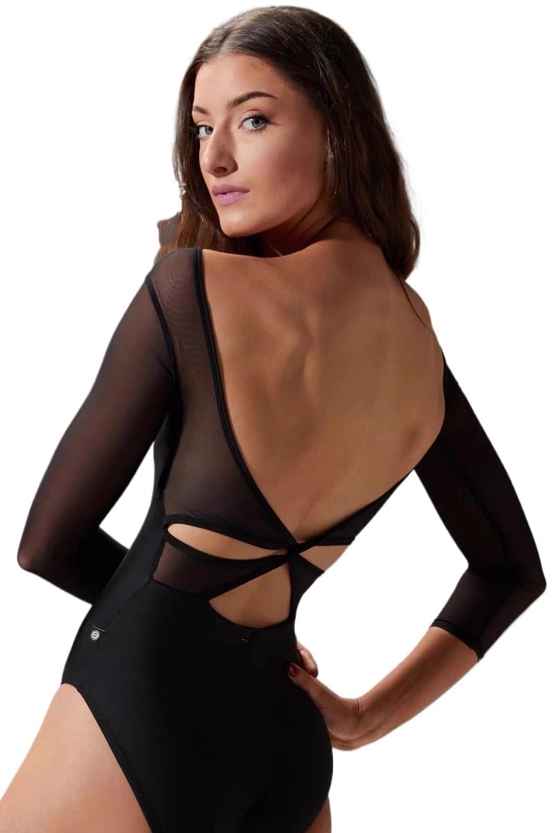 Body Danza Classica Donna Body da ginnastica nero donna a maniche lunghe | Body in rete patchwork Ballerina for adulti