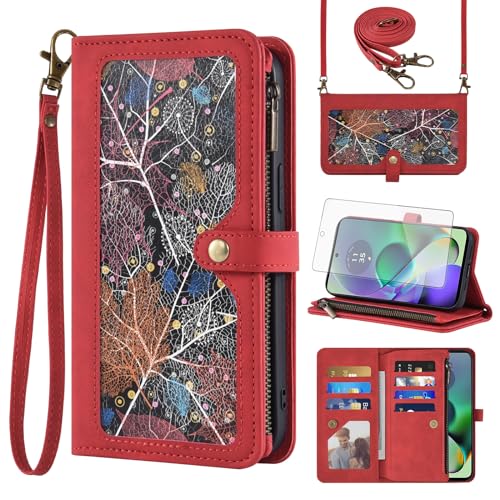 Custodia a portafoglio per Motorola Moto G54 5G con pellicola protettiva per lo schermo tracolla da polso pelle con cerniera porta carte di credito supporto cellulare MotoG54 XT2343-1