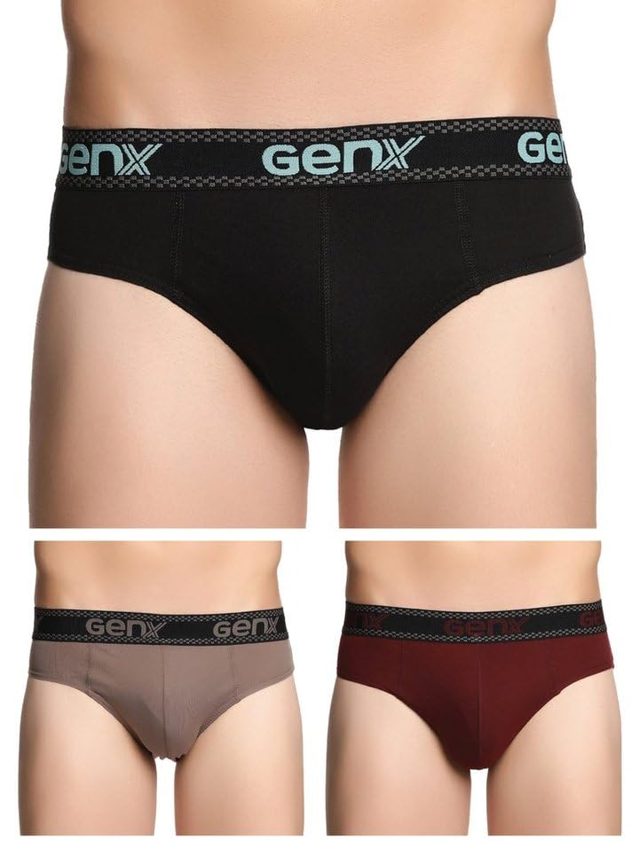 Image of Genx Jazz Men's 100% Cotton Briefs with Comfortable Waistband(Pack of 3)(Colors&Print May Vary)
