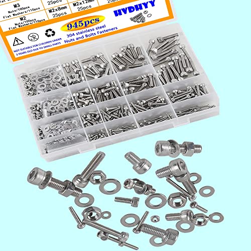 HVDHYY Nuts and Bolts set M2 M3 M4 M5 945pcs Machine Screws Nuts Washers Assortment kit 304 Stainless Steel A2-70 Hex Socket Head Cap in Transparent Assorted Box (with 4 sizes Hex Wrenches) - Image 4