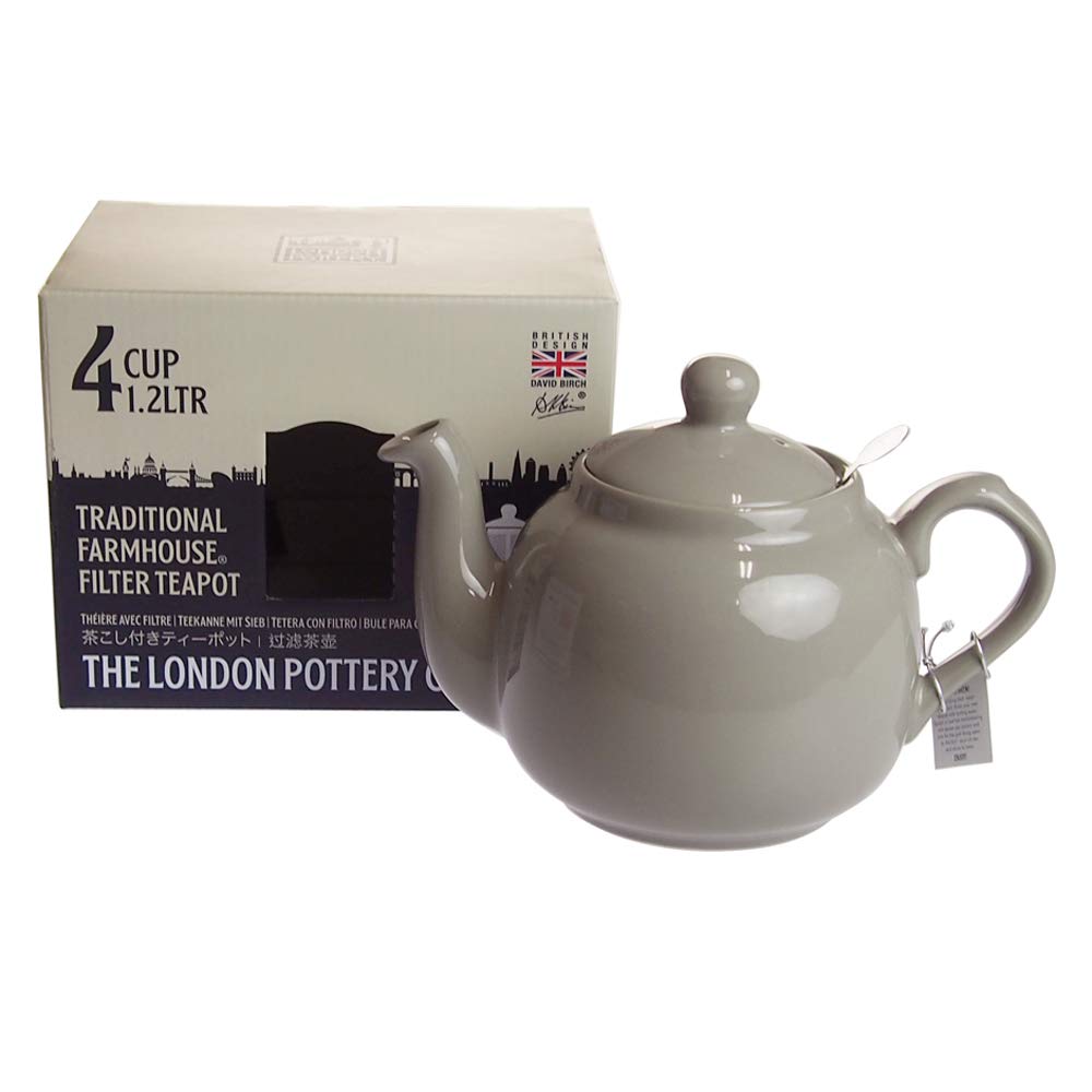 London Pottery 73403 Farmhouse Loose Leaf Teapot with Infuser, Ceramic, Grey, 4 Cup (1.2 Litre)