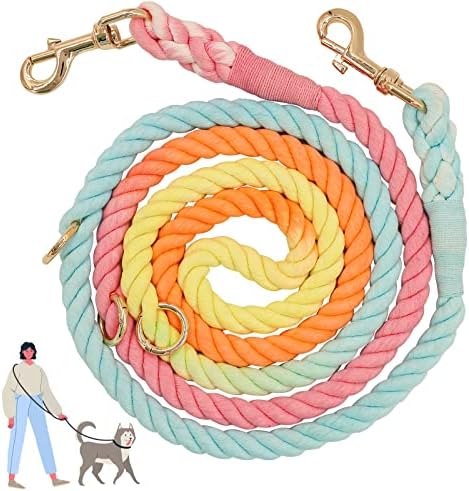 6.9FT Hands Free Leash for Dogs,Colorful Adjustable Rope Dog Leash with Double Swivel Hook for Small Medium Large Dogs,Handmade Cotton Braided Dog Leash Rope