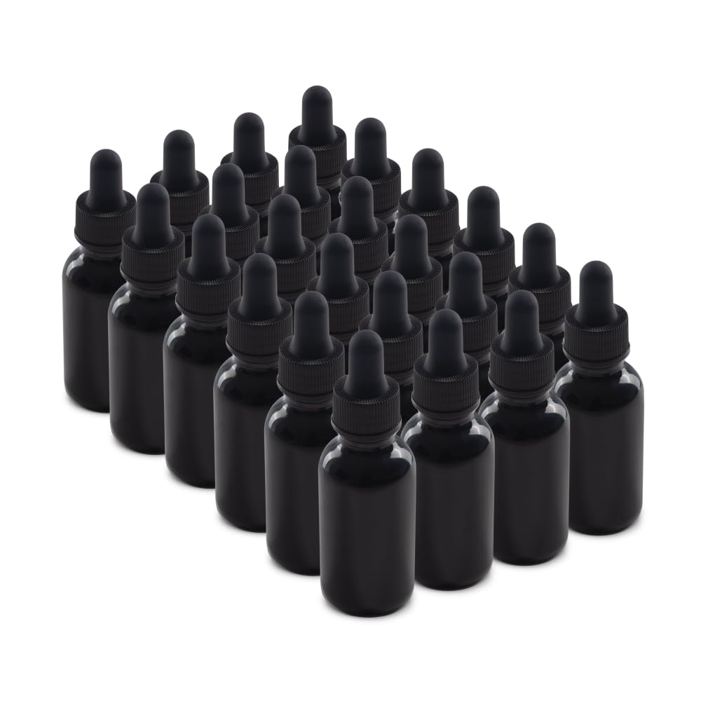 The Bottle Depot24 Pack - 1 oz Glass Bottle with Dropper - Black UV - 20-400 Neck Finish - Boston Round Bottles - UV Rays Protection