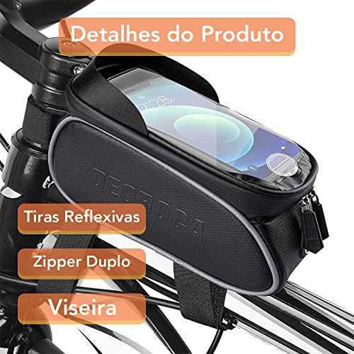 Bolsa para Bicicleta com Visor para Celular, Acessório de Ciclismo Impermeável, Tela Sensível ao Toq