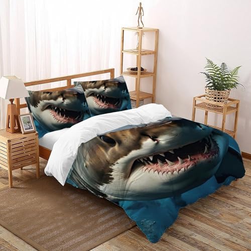 Parure de lit requin microfibre 3D housse de couette double 200x200cm enfants - 2
