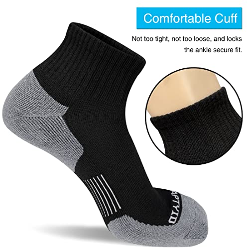 Aptyid Men's Ankle Socks Quarter Running Athletic Cushioned, Size 9-12, Black, 6 Pairs #TOP5