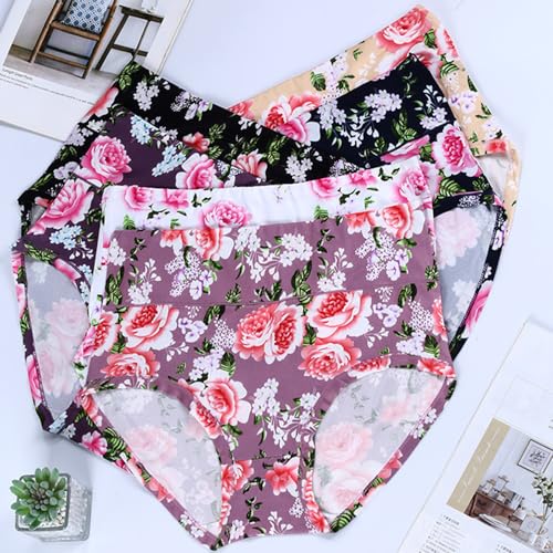 Cherse Women’S Underwear Cotton Panties High Waist Sexy Rose Flower Print 6 Pack Plus Size thumb #2