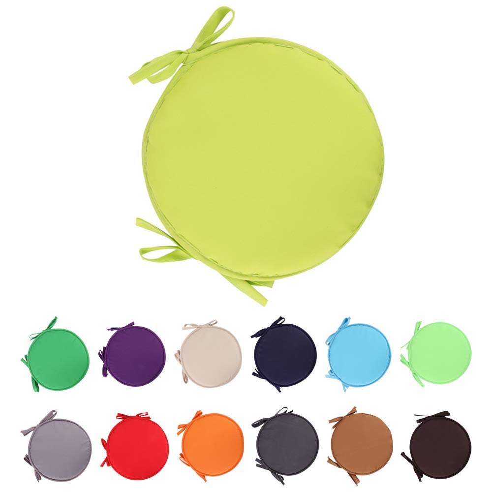 WEIGE Set of 2 beautiful removable chair cushions for kitchen & dining room & office & garden chair with ties, bar pad round cushions non-slip (light yellow, 38 cm diameter)