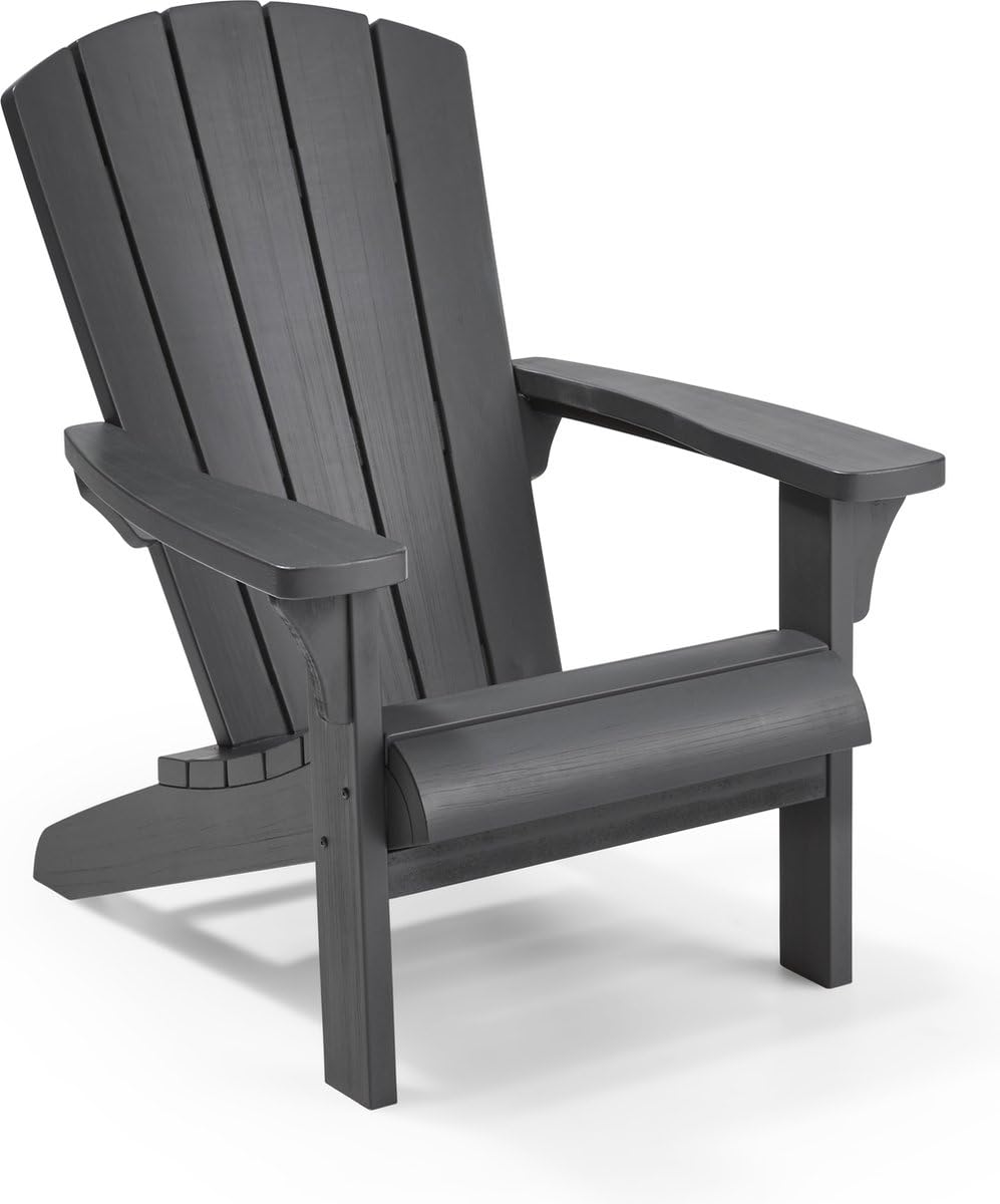 Keter Gartenlounge-Set - 2X Troy Adirondack Gartenstuhl mit Luzon Beistelltisch, Wetterfest, Holzoptik, Graphit, 85x80x96,5cm