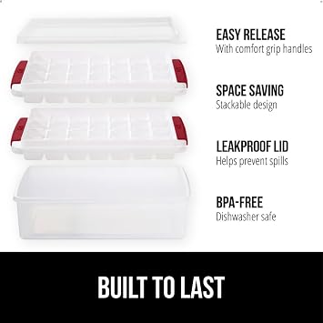 GORILLA GRIP BPA-Free Space Saving Ice Cube Tray and Bin Set, Red