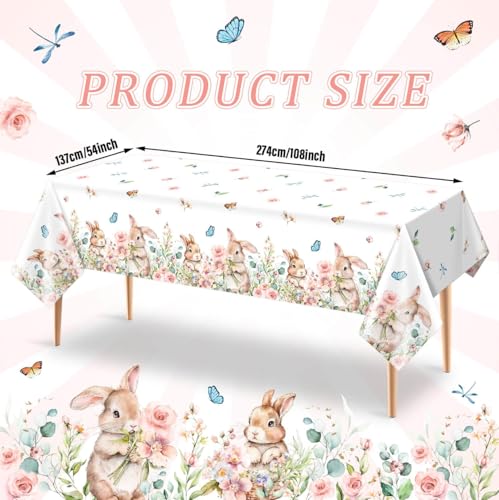 Vanulus-3Pcs-Spring-Easter-Bunny-Party-Tablecloth-Cute-Rabbits-Pink-Floral-Disposable-Plastic-Table-Cover-Rectangle-Table-Cloth-for-Spring-Farmhouse-Picnic-Dinner-Table-54x108Inch Vanulus 3Pcs Spring Easter Bunny Party Tablecloth Cute Rabbits Pink Floral Disposable Plastic Table Cover Rectangle Table Cloth for Spring Farmhouse Picnic Dinner Table 54x108Inch