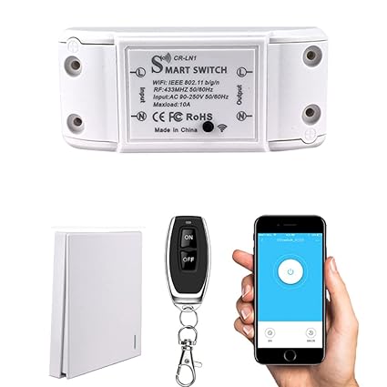 Smart WiFi Light Switch, RF Wireless Remote Control Switch Kit,APP & 433MHz, Compatible with Alexa/Google Home/IFTTT,Voice Control,Timer Function,No Hub Required,1 Way,10A