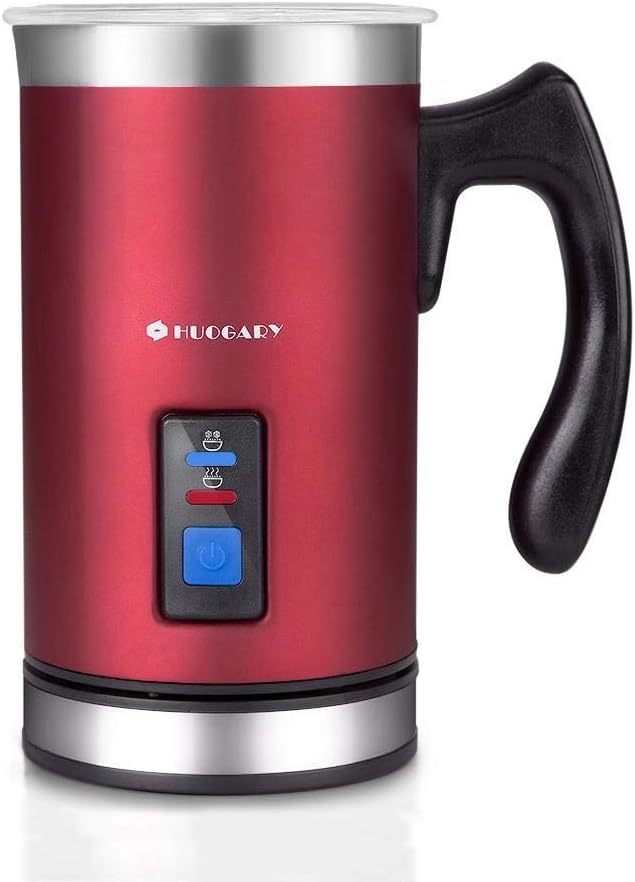 Huogary Milk Frother, Electric Automatic Stainless Steel Hot or Cold Milk Frother Warmer, Creamer with 2 Whisks, Smooth Dense Foam Maker for coffee, Cappuccino, Latte (N3, Red) Valentineโs Day gift
