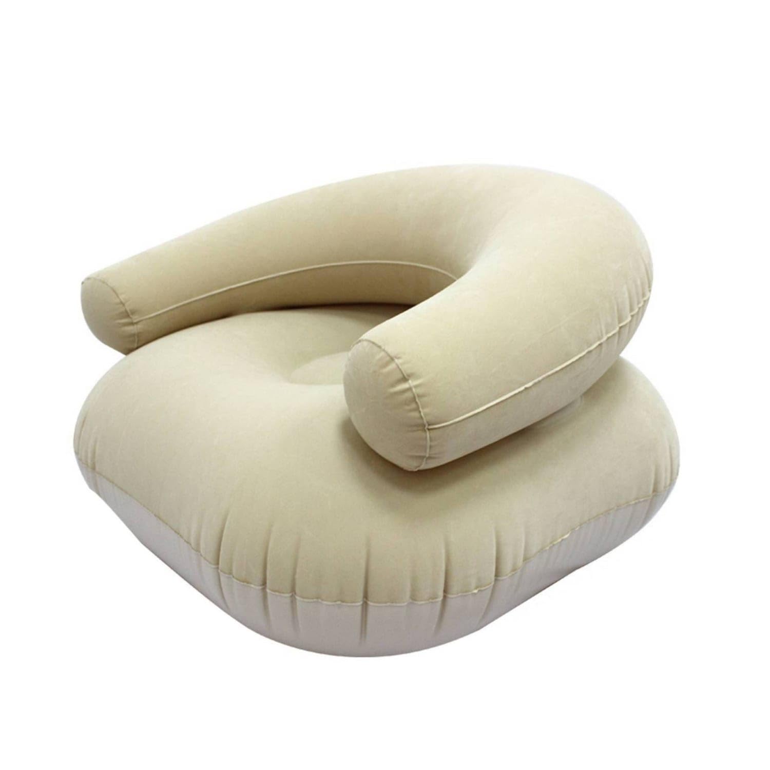 Flocked Inflatable Sofa with Armrests Comfortable Inflatable Sofa Seat Cozy Inflatable Chair Portable for Students, Guests, Campers, Dorm Room, Camping, Patio, Khaki-image-6