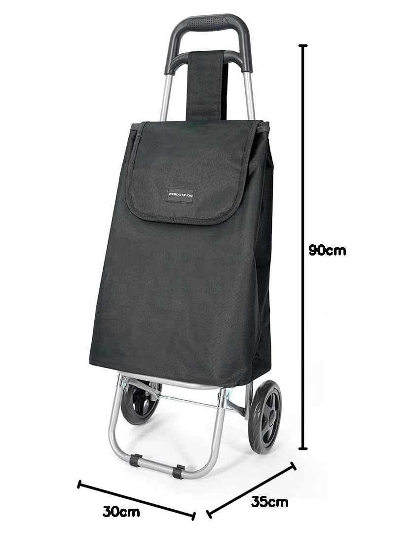 Einkaufstrolley 35 L – Klappbar, leicht & robust, mit Alugestell, Reißverschlusstasche & Klettverschluss – Bis 25 kg Traglast, faltbar & abnehmbar (Schwarz)