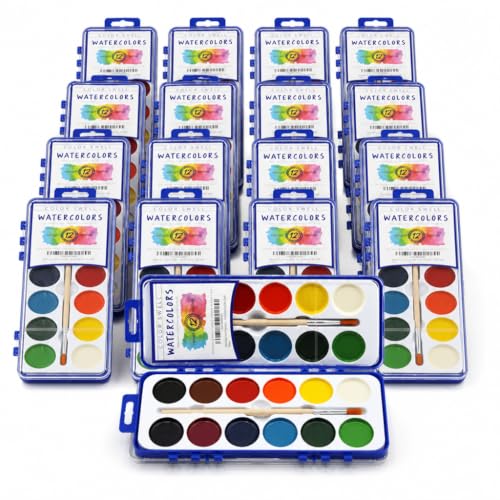 Watercolor Paint Pack with Wood Brushes 12 Washable Colors (0.61 Ounce (Pack of 18))