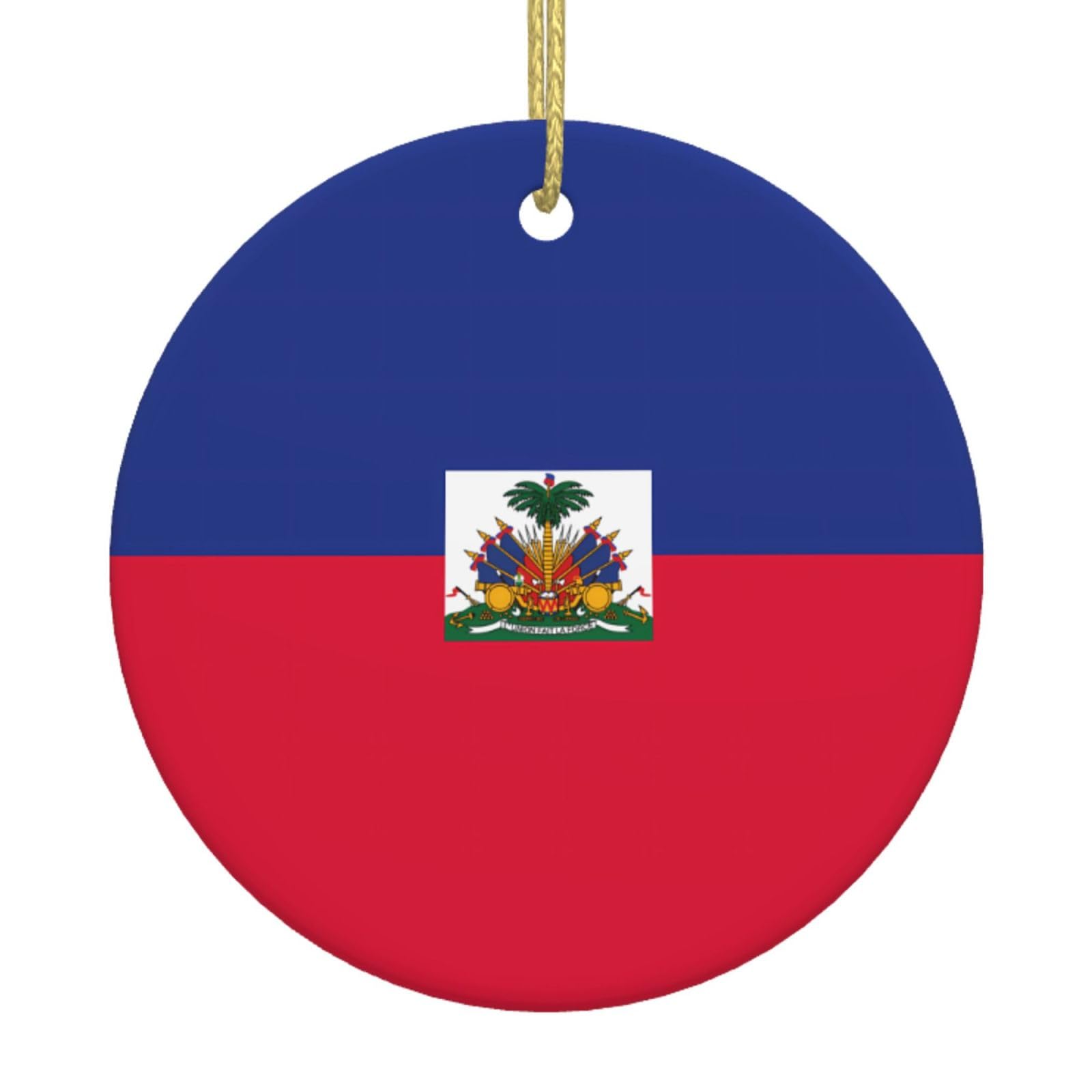 Haitian Flag Printed Christmas Tree Ceramic Ornaments Holiday Decoration Christmas Unique Pendant for Christmas Party