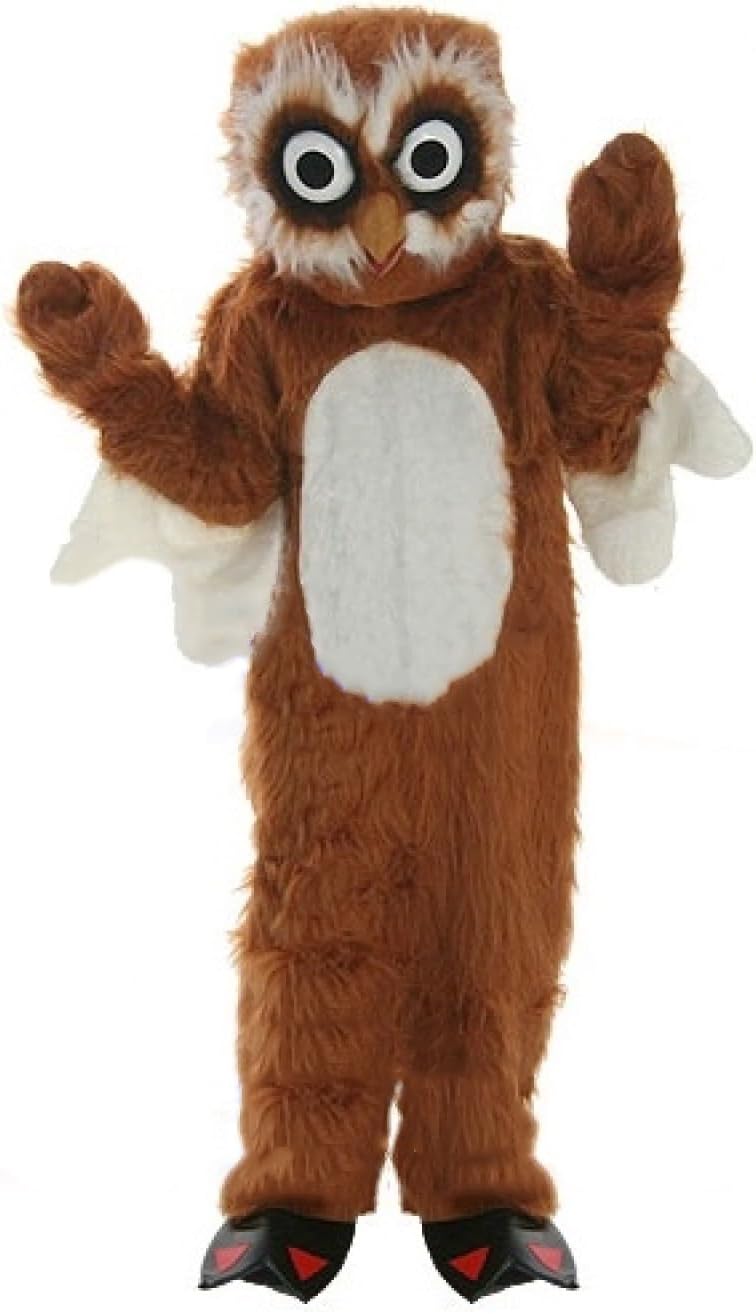 Hairy Owl With White Wings Mascot Costume Adult Size for Men & Women with Built-in Fan Inside the Head