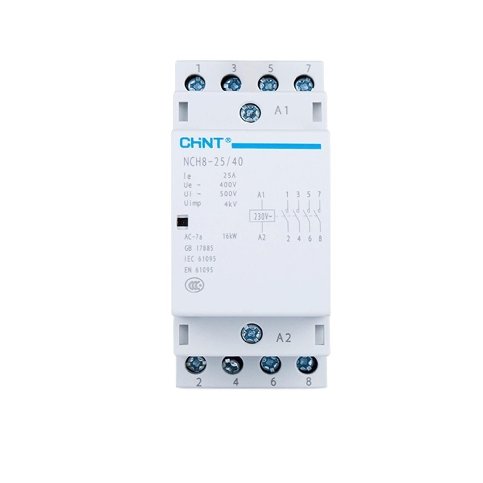 QEFHSVVZE NCH8 4P 3-Phase Din Rail Household AC Contactor 220V 500V~ 20A/25A 4NO/2NO 2NC Contactor(Nch8-25a-40 4no)