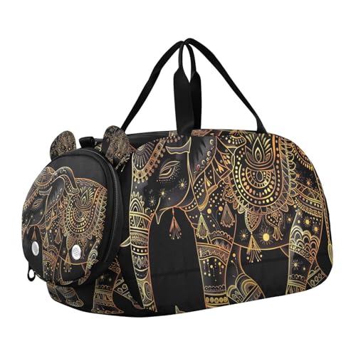 YETTASBIN Sport Travel Duffel Bag for Girls Boys, Mandala Elephant Large Waterproof Weekender Overnight Bag, Detachable Shoulder Strap Gym Bag with Shoe Compartment & Wet Pocket