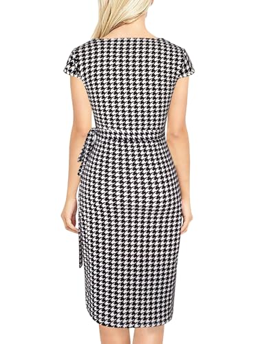 Image of Women's Vintage Cap Sleeves Asymmetrical Neckline Sheath Bodycon Casual Work Cocktail Party Pencil Faux Wrap Dresses