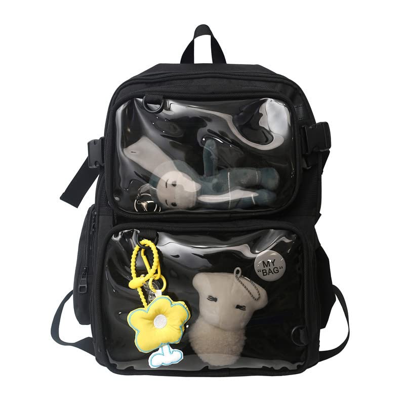 Cute Ita Bag Backpack for Women, Kawaii Clear Window Lolita Backpack Daypack Aesthetic Bookbag Daily Use Itabag (Black)