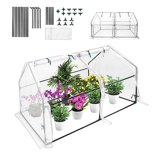LZQ Invernadero con láminas para tomates con 2 puertas enrollables, a prueba de insectos, techo puntiagudo, bajo, resistente a los rayos UV, para jardín, cultivo de plantas, color blanco, 180 x 90 x