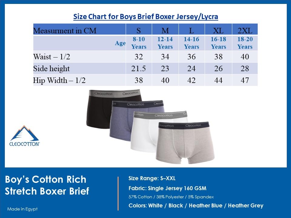 Boys underwear, Stretch Boxer brief (4/8-pack), Cotton Blend, Ultra Soft, Breathable, Tag Free (Made in Egypt)3