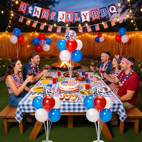 Image of JOYYPOP Balloon Centerpiece Kit for Table 4 Sets Balloon Stand with 40 Red White Blue Confetti Balloons Patriotic Table Decorations for Graduation Memorial Day Flag Day Election Party