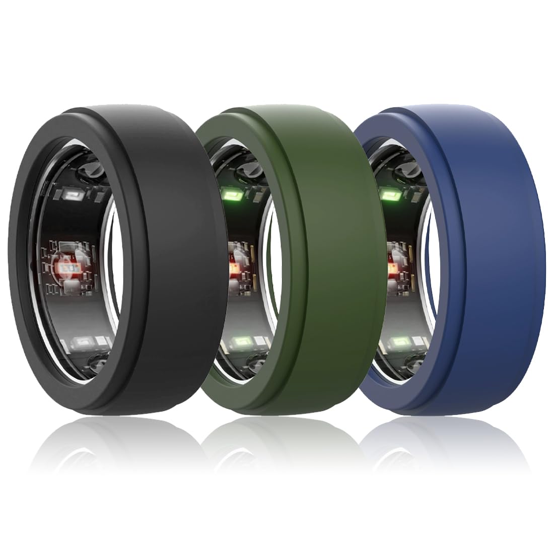 IKOPFLN 3 Piezas Funda de Silicona para Anillo Compatible con 0ura Ring Gen 3,Funda Elástica para 0ura Ring Gen 3,Anillos Universales Talla 10 a 13 - Talla M (Negro,Verde y Azul)