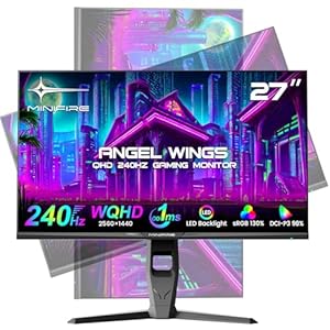 Minifire 27 Zoll WQHD 240Hz Gaming Monitor 1440P-1ms AMD FreeSync 丨DCI-P3 98% 丨Schneller IPS丨Lautsprecher丨HDR10 丨2×DP1.4丨2×HDMI丨Höhenverstellbarer vertikal/horizontal drehbarer Gaming PC Monitor
