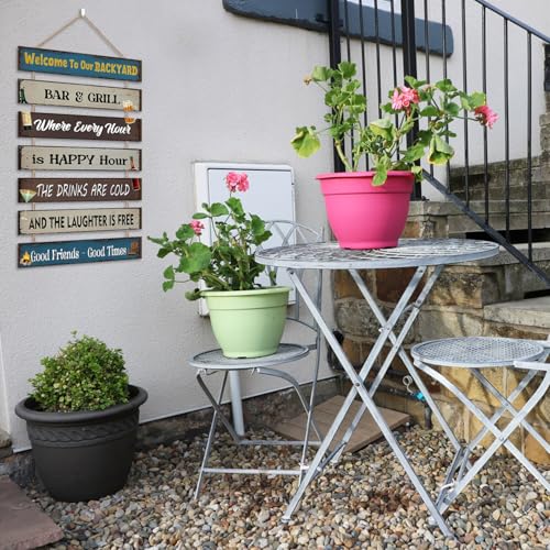 Image of HPNIUB Welcome to Our Backyard Bar Signs, Outdoor Welcome Plaque for Porch Home Garden Patio Deck Wall Decor, Funny Rules Gift for Father's Day Neighbors Friends Party, Summer Night Party Decorations