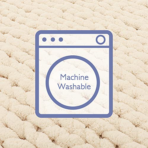 Bigacogo Chunky Knit Throw Blanket for Couch, 80x90 inches, 100% Hand Knitted with Thick Jumbo Chenille Yarn, Cozy Soft Large Rope Knot Cable Crochet Blankets for Sofa Bed Living Room, Beige
