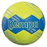 Kempa Leo Handball Trainings- und Spielball, strapazierfähig, griffig, angenehmes Ballgefühl - mit und ohne Harz für Jede Altersklasse geeignet - kempablau/Fluo gelb