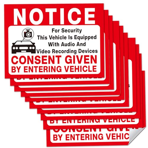 Image of BELATASO10-Pack In Car Camera Recording Sign Stickers, Notice Vehicle is Equipped with Audio and Video Recording Devices Consent by Entering Car Sticker, 3.5 inchx2.5 inchSelf Adhesive Vinyl Decal.