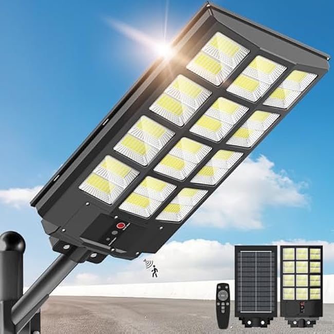 Sunwish 5000W Solar Street Lights Outdoor - 6500K Wide Angle Solar Lights Outdoor Waterproof, LED Security Flood Light Motion Sensor, Commercial Parking Lot Light Dusk to Dawn for Yard Outside