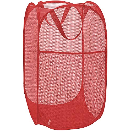 Image of Larpur Popup Mesh Laundry Basket, Collapsible and Portable Clothes Washing Laundry Hamper with Reinforced Carry Handle (Red)