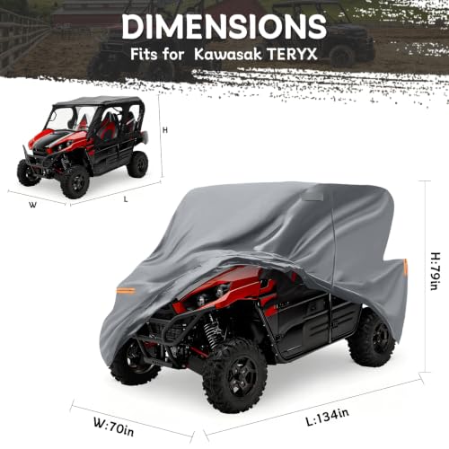 Image of Waterproof UTV Cover Compatible with Kawasaki TERYX 2 Doors | 6 Layers Outdoor Cover with Cotton Liner, Air Vents, Door Zipper and Windproof Buckles for Rain Snow Dust Protection