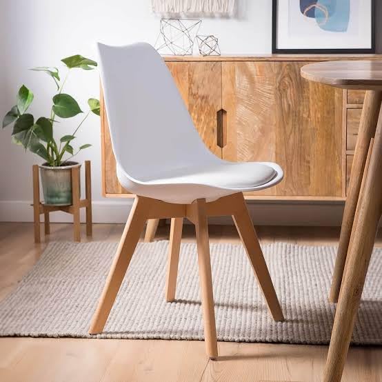Modern Dining Chair White Seat with Natural Wood Legs Scandinavian Style Mid Century Design Single Chair for Home Kitchen Dining Room (Pack 1)-image-41