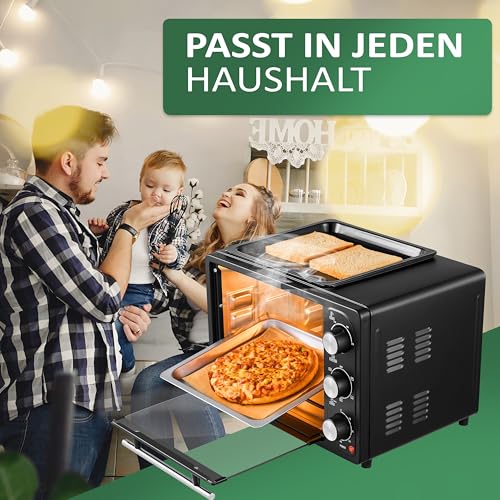 3in1 Mini Backofen 20 Liter mit Konvektion inkl. Warmhalteplatte | 2 Backbleche + Grillrost | Minibackofen | Pizza-Ofen | zuschaltbare Umluft | abnehmbare Grillplatte | 60 min.Timer | 1300W – Bild 3