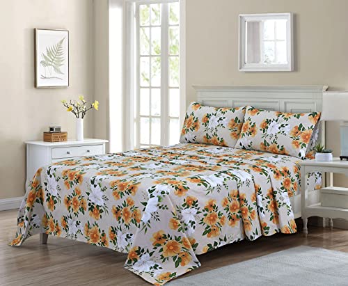 Cotton Alley 300 Thread Count Sheets Set - 100% Cotton 4 Pcs Sheets Bed Set, 1 Fitted Sheet, 1 Flat Sheet And 2 Pillowcase, King Size Sheets Fitted Up To 16" Mattress #TOP1
