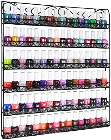 AMT 6 TIER Metal Nail Polish Racks, Fit Up To 108 BOTTLES, Black Wall Mounted, Display for The Wall, Young Living Essential Oils Organizer for Home Salon Business Spa (108 Bottles)