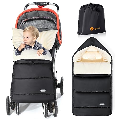 Ivywind Saco Silla Paseo Universal Invierno, Impermeable Saco Carro Bebe Invierno con Cremallera Ajustable, Caliente Saco Universal Silla Paseo, Lavable y Desmontable, Caliente, Blanco y Negro