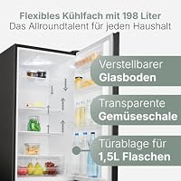 Bomann Kühlschrank mit Gefrierfach | Energieklasse D | 180cm | Kühl Gefrierkombination leise 39 dB | 4 Ablagen & 3 Schubladen | Türanschlag wechselbar | 269L Kühlgefrierkombi | KG 184 schwarz – Ansicht 3