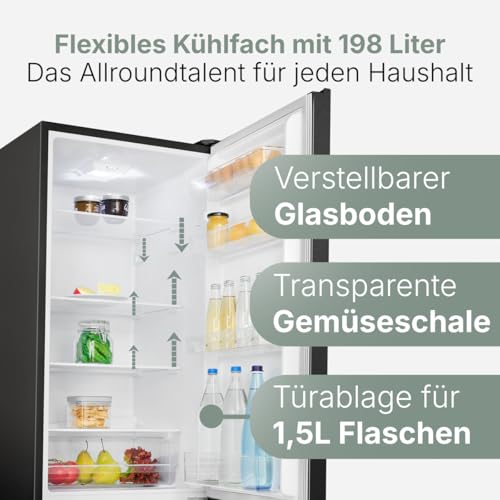 Bomann Kühlschrank mit Gefrierfach in Schwarz, 180 cm, Energieklasse D