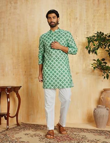 Image of Amazon Brand - Symbol Men's Polyester Festive Printed Long Kurta (Regular Fit)